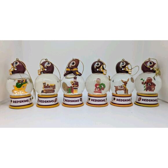 Vtg Lot Of 6 Washington Redskins Snow Globe Christmas Ornaments Danbury Mint - Picture 1 of 13